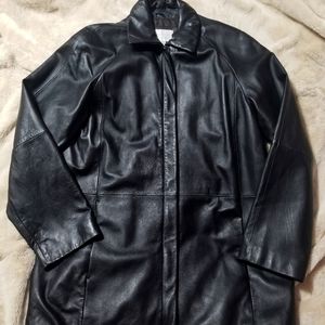 Women's Black Leather Car Coat